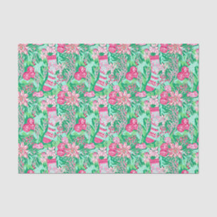 Palm Beach Christmas Watercolor Floral Stockings Tissue Paper