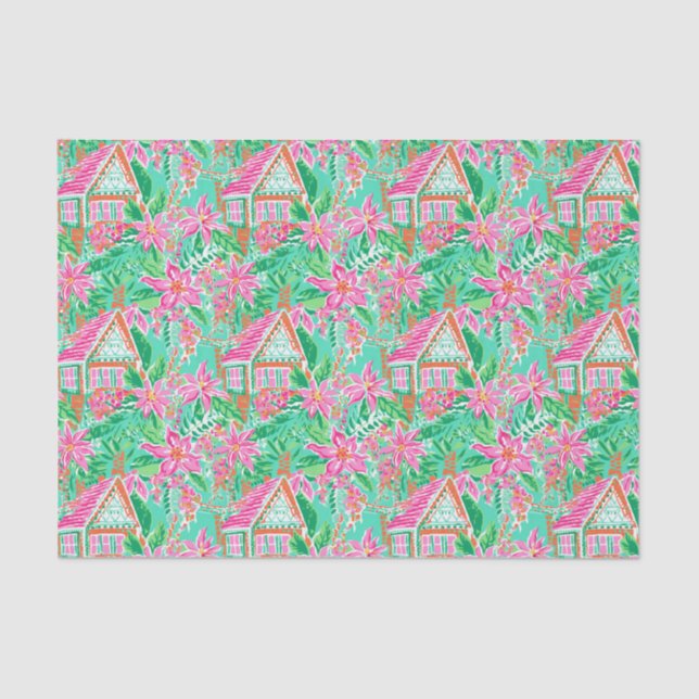 Palm Beach Christmas Watercolor Gingerbread House Tissue Paper (Front)