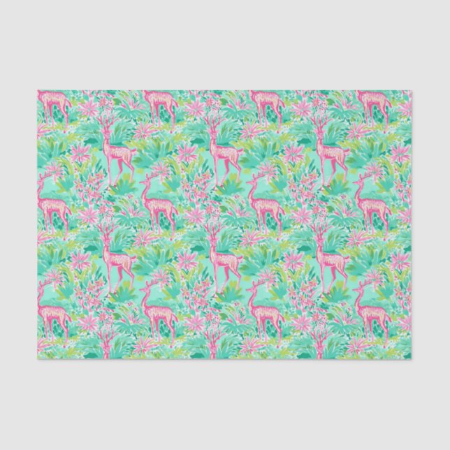 Palm Beach Christmas Watercolor Pink Reindeer Tissue Paper (Front)