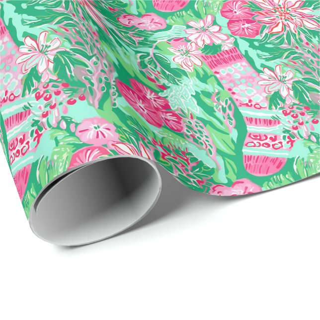 Palm Beach Christmas Watercolor Pink Stockings Wrapping Paper (Roll Corner)