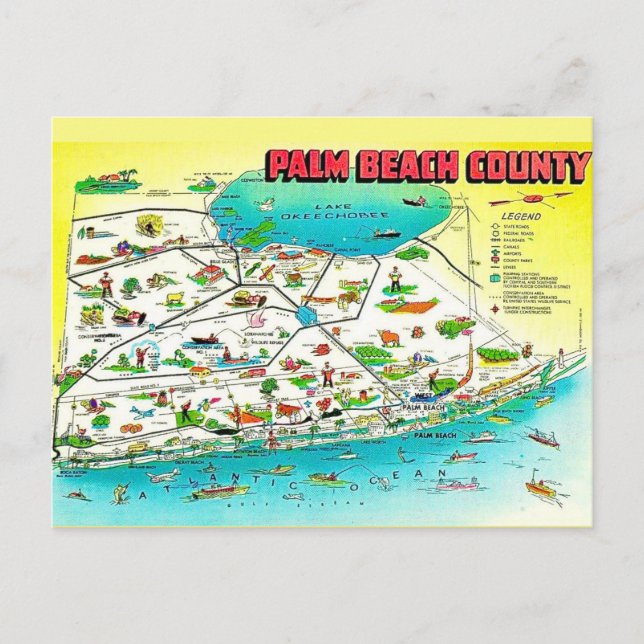 Palm Beach County Map Postcard (Front)