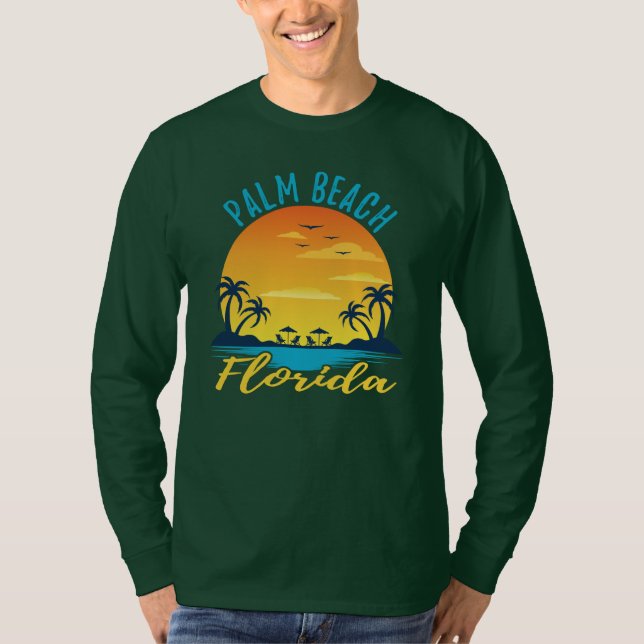 Palm Beach Florida Sunset Retro Vacation T-Shirt (Front)