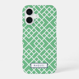 Palm Beach Green Geometric Bamboo Pattern iPhone 16 Case