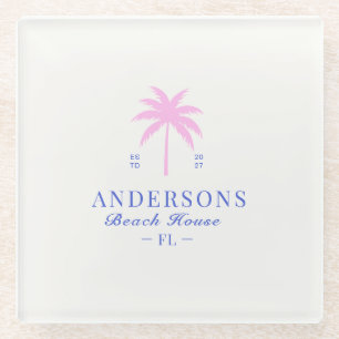 Palm Beach House Social Club Aesthetic Glass Coaster