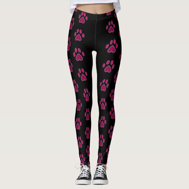 Palm Beach Kitty Paw Double Racing Stripe on Black Leggings (Front)