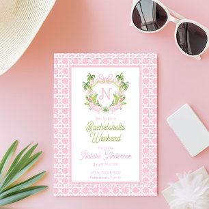 Palm Beach Monogram Crest Bachelorette Weekend Invitation