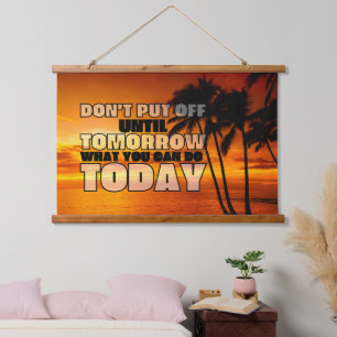 Palm beach ocean sunset motivational phrase hanging tapestry