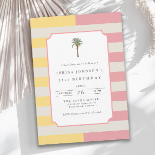Palm Beach Pastel Stripe Tropical 21st Birthday Invitation