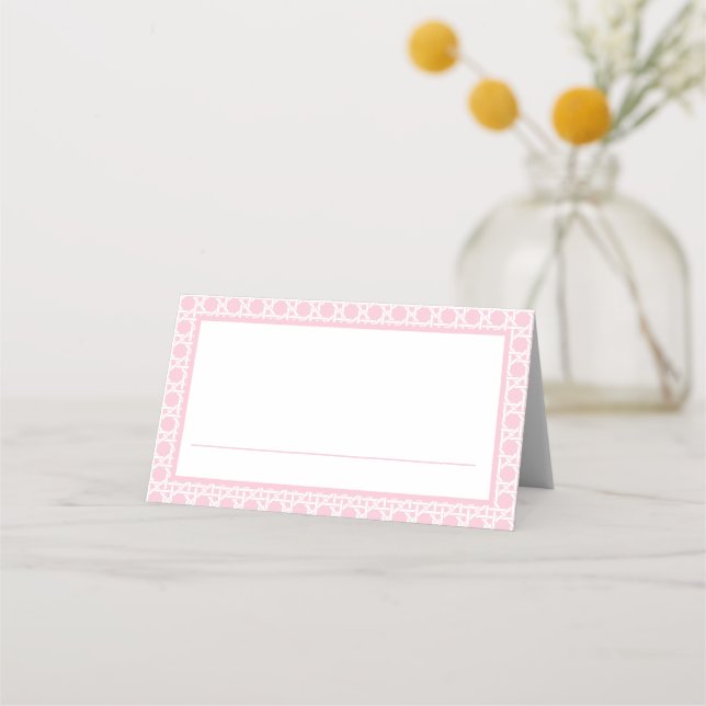 Palm Beach Pink and White Rattan Place Card (Front)
