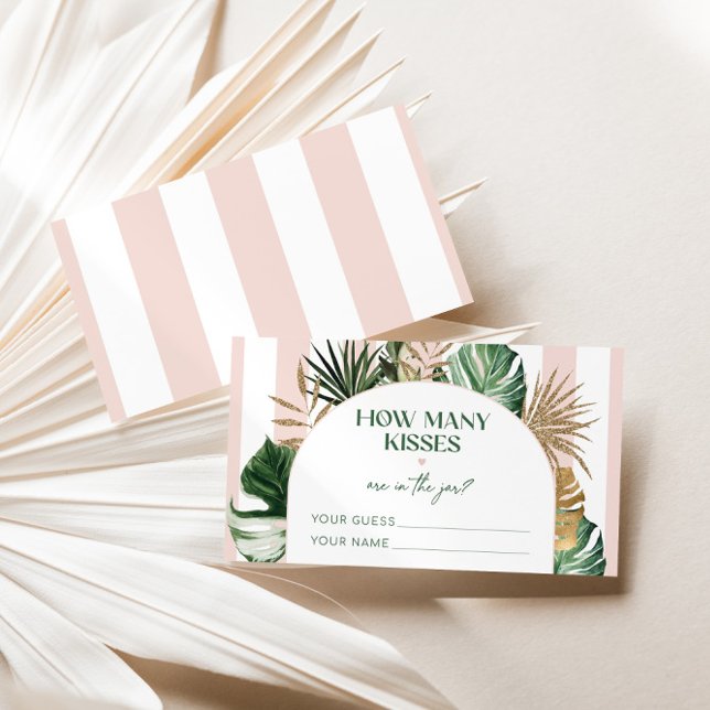 Palm beach pink stripe how many kisses bridal game enclosure card (Creator Uploaded)