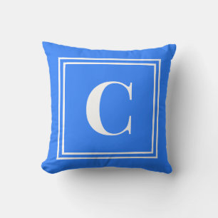 Palm Beach Preppy Blue Monogram Throw Pillow