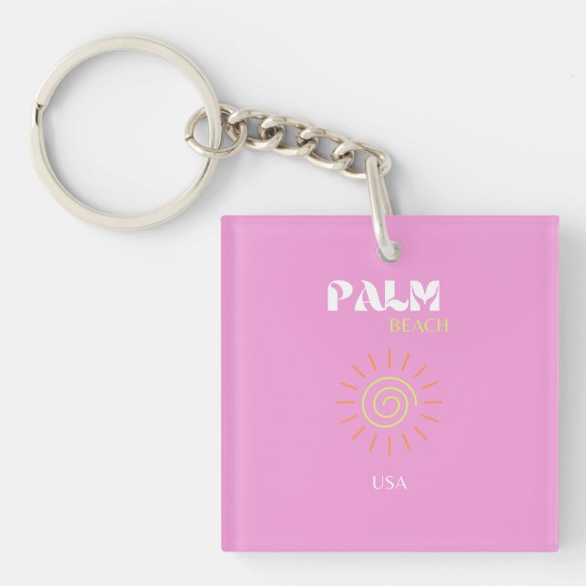 Palm Beach, Retro Art, Preppy, Pink Art, Pink Key Ring (Front)