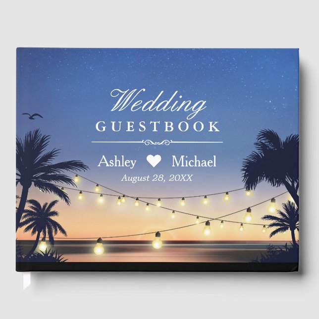 Palm Beach String Lights Destination Wedding Guest Book (Front)