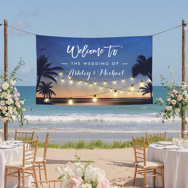 Palm Beach String Lights Summer Wedding Party Banner (Creator Uploaded)
