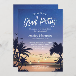 Palm Beach Sunset String Lights Graduation Party Invitation