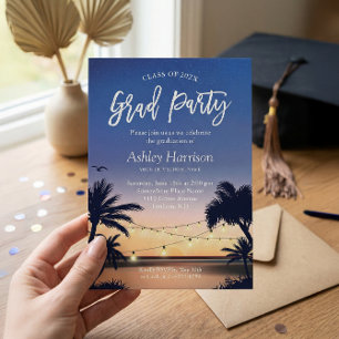 Palm Beach Sunset String Lights Graduation Party Invitation