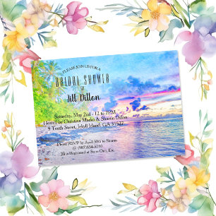 Palm Beach Sunset Watercolor Bridal Shower Invitation