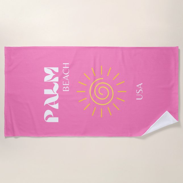 Palm Beach, Travel Art, Preppy, Pink Beach Towel (Front)