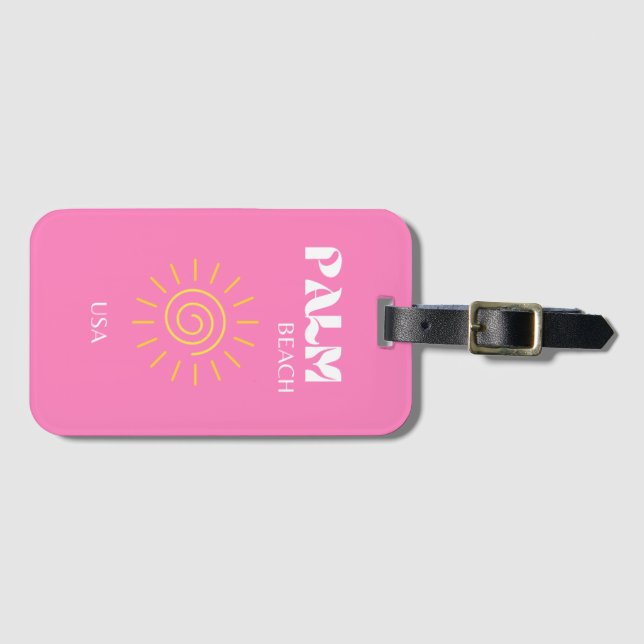 Palm Beach, Travel Art, Preppy, Pink Luggage Tag (Front Horizontal)