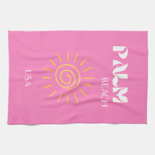 Palm Beach, Travel Art, Preppy, Pink Tea Towel