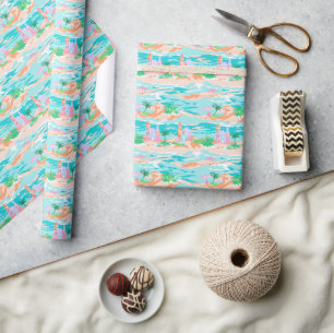 Palm Beach Tropical Beach Sand Castle Wrapping Paper