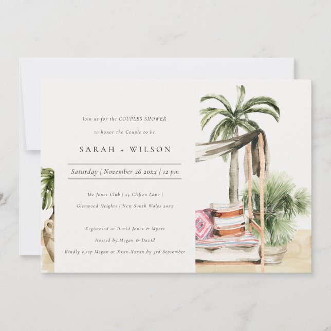 Palm Beach Tropical Cabana Couples Shower Invite (Front)