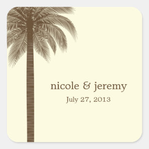 Palm Beach Wedding Favour Sticker - Brown
