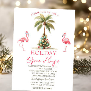 Palm Christmas Balls Flamingos Holiday Open House  Invitation