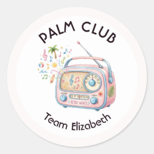 Palm Club Retro Radio Palm Springs Bachelorette Classic Round Sticker
