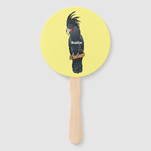 Palm cockatoo bird cartoon illustration hand fan