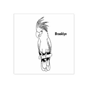 Palm cockatoo bird cartoon illustration  rubber stamp