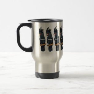 Palm cockatoo bird cartoon illustration travel mug