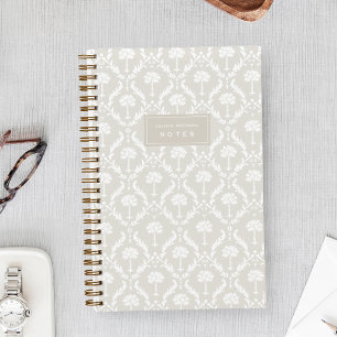 Palm Damask Personalised Notebook   Linen Beige