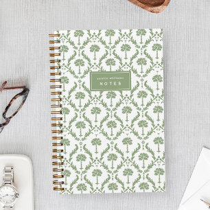 Palm Damask Personalised Notebook   Sage Green