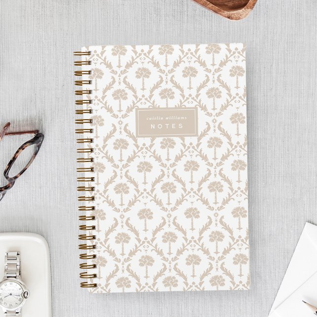 Palm Damask Personalised Notebook | Sand Beige (Creator Uploaded)