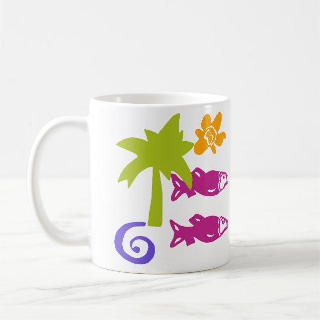 Palm & Fish Blockprint Mug (Left)