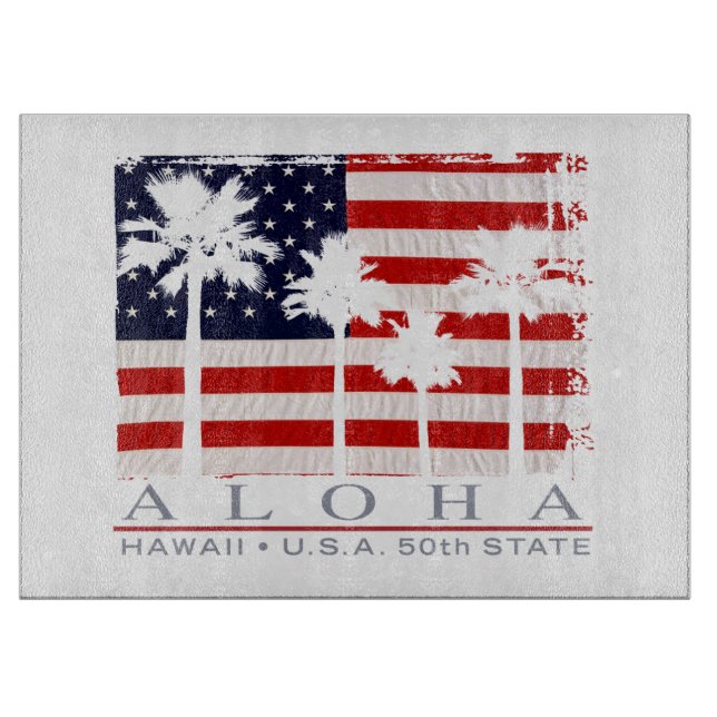 Palm Flag Hawaii Aloha Patriotic Cutting Board (Front)