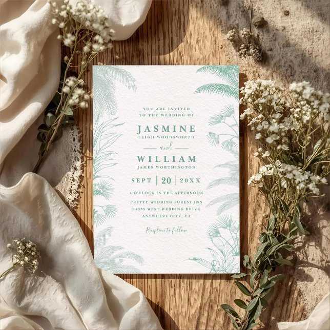 Palm Floral Leaves Destination QR Code Wedding Invitation (Creator Uploaded)