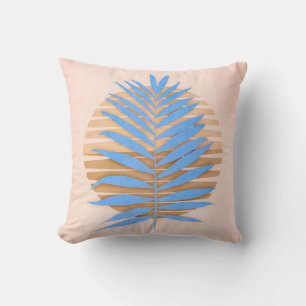 Palm Frond Blue Throw Pillow