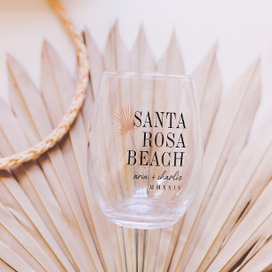 Palm Frond Destination Wedding Favour Stemless Wine Glass