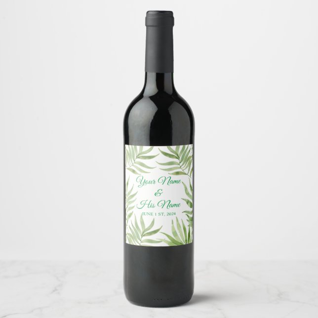 Palm Fronds Floral Thunder_Cove  Wine Label (Front)