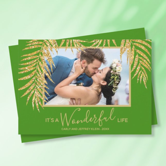 Palm Fronds Green Christmas Photo Holiday Card (Creator Uploaded)