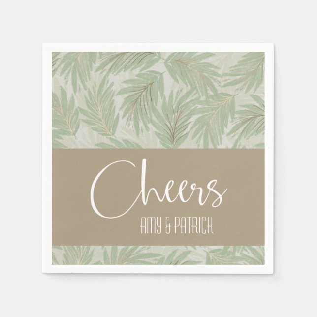 Palm Fronds Green Gold Napkin (Front)