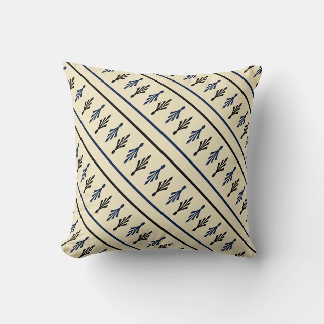 Palm Fronds Patterns name1 black blue ecru Cushion (Front)
