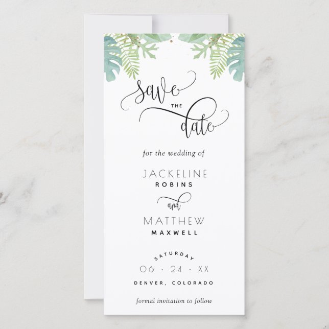 Palm Greenery Wedding Save The Date Bookmark (Front)