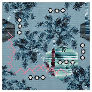 Palm Hawaiian blue black monogram personalised sun Fabric