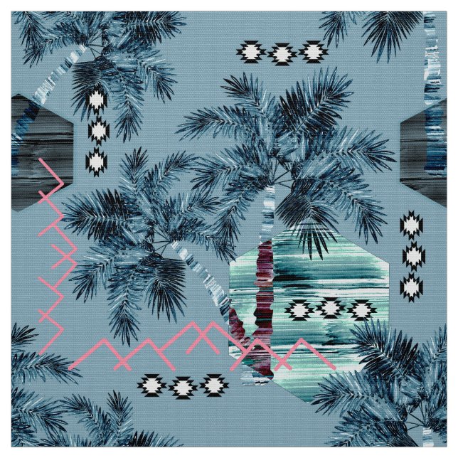 Palm Hawaiian blue black monogram personalised sun Fabric (Swatch)