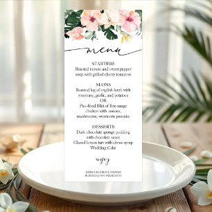 Palm Hibiscus Tropical Bridal Shower Menu Card