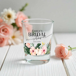 Palm Hibiscus Tropical Floral Bridal Shower Shot Glass
