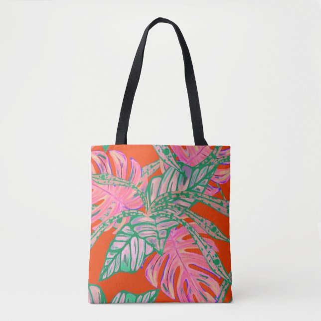 Palm leaf and coleus tropical fire tote bag (Front)